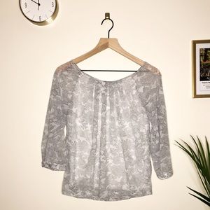H&M | Grey/White Shirt w/ Translucent ¾ Sleeves S.